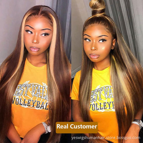 Hd Full 1B/4/27 Highlight Colored Raw Malasyia Virgin Human Hair Lace Front Wig Cheap Yeswigs Lace Frontal Wig Human Hair Vendor
